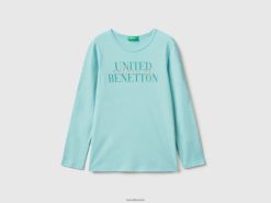 aqua Benetton barn langermet t-skjorte med glittertrykk 20TRB5302