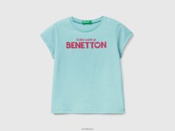 aqua Benetton barn T-skjorte i økologisk bomull med trykk 20TRB5548