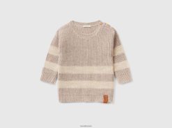 beige Benetton barn genser i resirkulert bomullsblanding 20TRB3464
