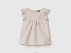 beige Benetton barn mønstret bluse i linblanding 20TRB2857