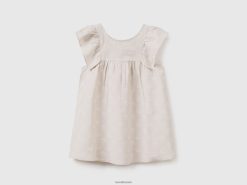 beige Benetton barn mønstret kjole i linblanding 20TRB2945