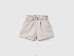 beige Benetton barn paperbag-shorts i linblanding 20TRB3010