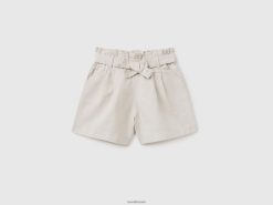 beige Benetton barn papirpose bermudaer i linblanding 20TRB2700