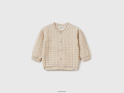 beige Benetton barn strikket cardigan med knapper 20TRB6117