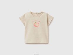 beige Benetton barn t-skjorte med frukttrykk 20TRB3139