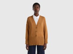 beige Benetton kvinner beige cardigan i trikotbomull 20TRB105