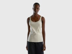 beige Benetton kvinner beige tanktop i ren bomull 20TRB440