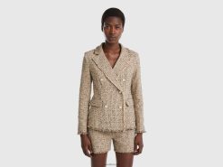 beige Benetton kvinner dobbeltspent blazer i tweed 20TRB256