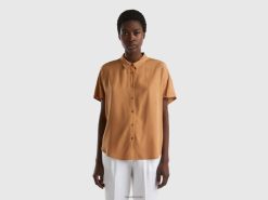 beige Benetton kvinner flytende skjorte i bærekraftig viskose 20TRB3960