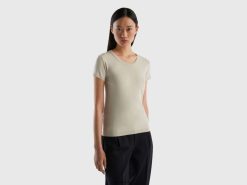 beige Benetton kvinner kortermet genser i 100 % bomull 20TRB193