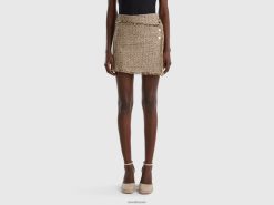 beige Benetton kvinner miniskjørt i tweed 20TRB4168