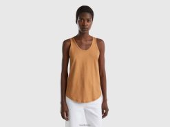 beige Benetton kvinner tank topp i lett bomull 20TRB3854