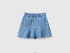 blå Benetton barn denim miniskjørt med volang 20TRB3051