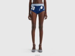 blå Benetton kvinner blå culotte med blomsterinnlegg 20TRB4037