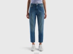 blå Benetton kvinner cropped jeans med høy midje 20TRB4136