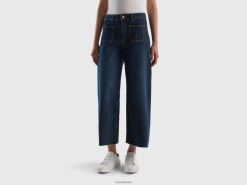 blå Benetton kvinner cropped jeans med vide ben 20TRB668