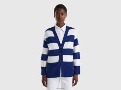 blå Benetton kvinner stripet cardigan i trikotbomull 20TRB128