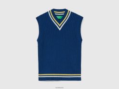 blå Benetton menn blå vest i ren bomull 20TRB1118