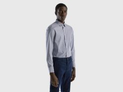 blå Benetton menn slim fit skjorte i stretch bomullsblanding 20TRB4544