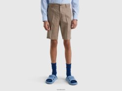 duegrå Benetton kvinner bermudaer i rent lin 20TRB4658