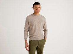 duegrå Benetton menn duegrå genser med rund hals i ren merinoull 20TRB4410