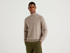 duegrå Benetton menn duegrå turtleneck i ren merinoull 20TRB1161