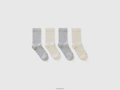 flerfarget Benetton barn fire par hvite og grå sokker 20TRB2065