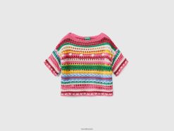 flerfarget Benetton barn genser med heklestrikk 20TRB4178