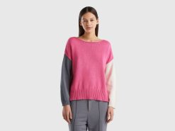 flerfarget Benetton kvinner langermet topp i bomullsblanding 20TRB900