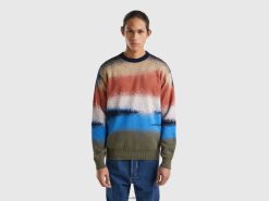 flerfarget Benetton menn genser med spraymalingseffekttrykk 20TRB1143