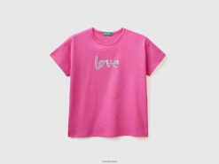 fuchsia Benetton barn boxy fit t-skjorte med applikasjon 20TRB5218