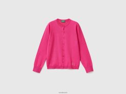 fuchsia Benetton barn cardigan med rund hals i bomullsblanding 20TRB3444