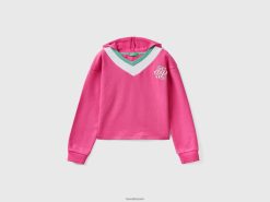 fuchsia Benetton barn cropped hettegenser med v-hals 20TRB2517