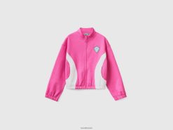 fuchsia Benetton barn genser med glidelås og emblem 20TRB2511