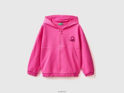 fuchsia Benetton barn hettegenser med glidelås og brodert logo 20TRB2543