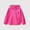 fuchsia Benetton barn hettegenser med glidelås og brodert logo 20TRB5327