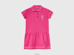 fuchsia Benetton barn kort kjole i polo-stil 20TRB5658