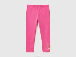 fuchsia Benetton barn leggings med glitrende trykk 20TRB5660
