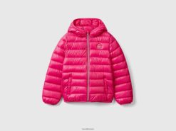 fuchsia Benetton barn pufferjakke med hette 20TRB2435