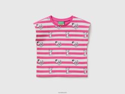 fuchsia Benetton barn stripet snoopy t-skjorte 20TRB5556