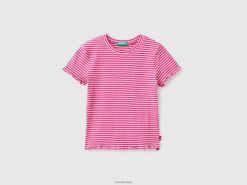fuchsia Benetton barn stripet t-skjorte i bomull 20TRB5237