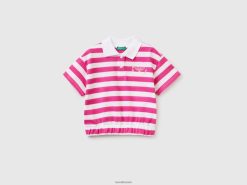 fuchsia Benetton barn stripete poloskjorte med emblem 20TRB5286
