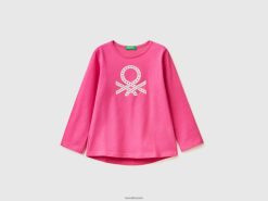 fuchsia Benetton barn T-skjorte i 100 % bomull med logo 20TRB2837