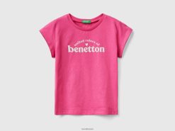 fuchsia Benetton barn T-skjorte i 100 % bomull med logo 20TRB5549