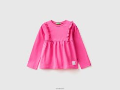fuchsia Benetton barn t-skjorte i stretchbomull med volanger 20TRB5593