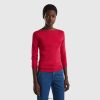 fuchsia Benetton kvinner 100% bomullsgenser med båthals 20TRB141
