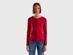 fuchsia Benetton kvinner cardigan med rund hals i ren bomull 20TRB3600