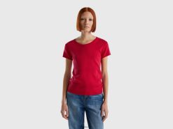 fuchsia Benetton kvinner kortermet genser i 100 % bomull 20TRB3580