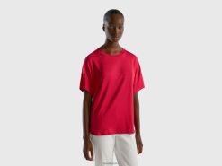 fuchsia Benetton kvinner t-skjorte i bærekraftig stretch viskose 20TRB352