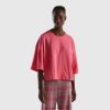 fuchsia Benetton kvinner t-skjorte i langfiber bomull 20TRB4182